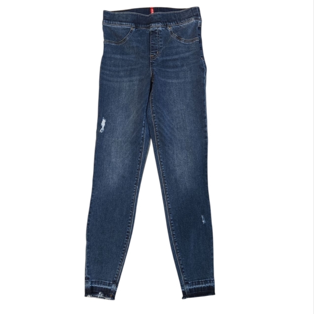 SPANX DISTRESSED SKINNY RAW HEM JEANS. COMPRESSION. SIZE SMALL.